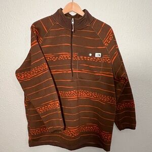 The North Face Gordon Lyons Men's Striped Brown and Orange Zip-Up Fleece Sweater